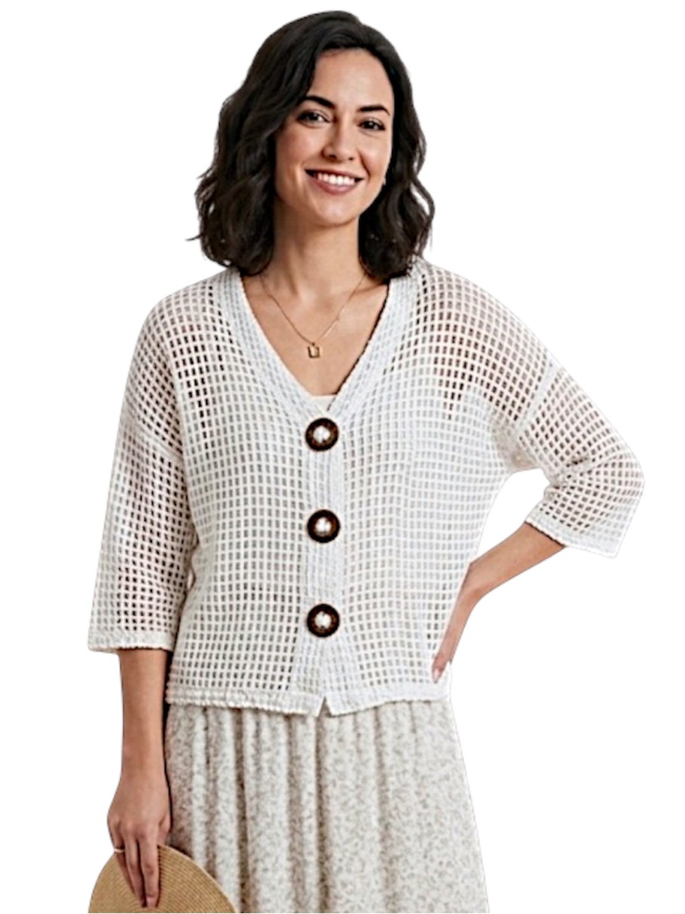 Keren Hart Ivory Open Knit Crochet Cardigan Boho Sweater Size Large